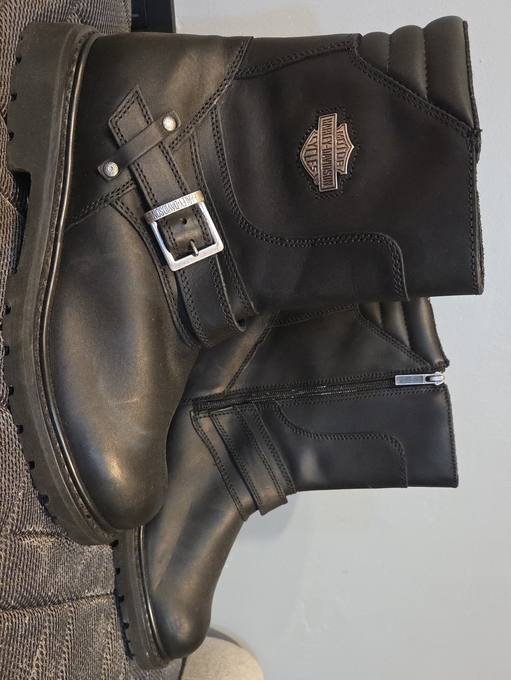 Harley-Davidson Black Leather Moto Engineer Boots with Silver Buckle